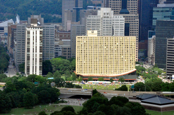 a golden shine on the building